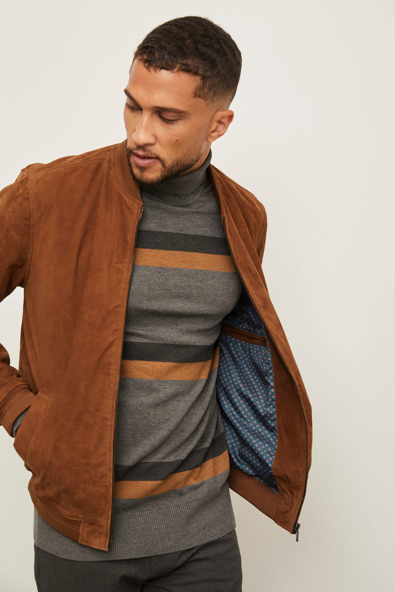 Ribbed collar Suede bomber jacket