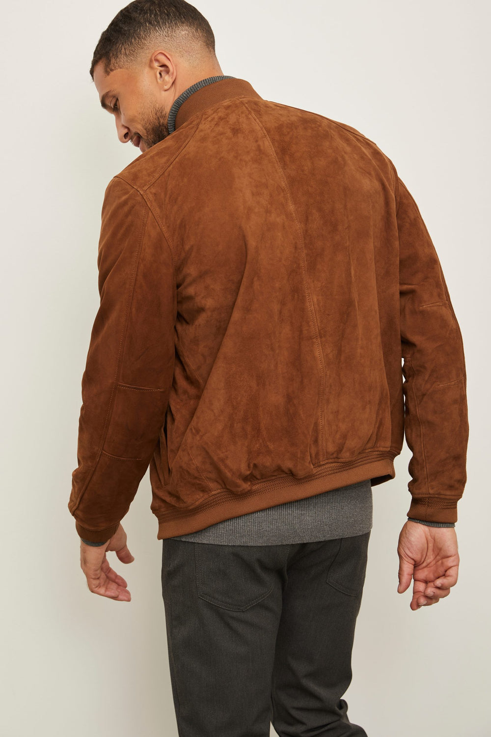 Ribbed collar Suede bomber jacket